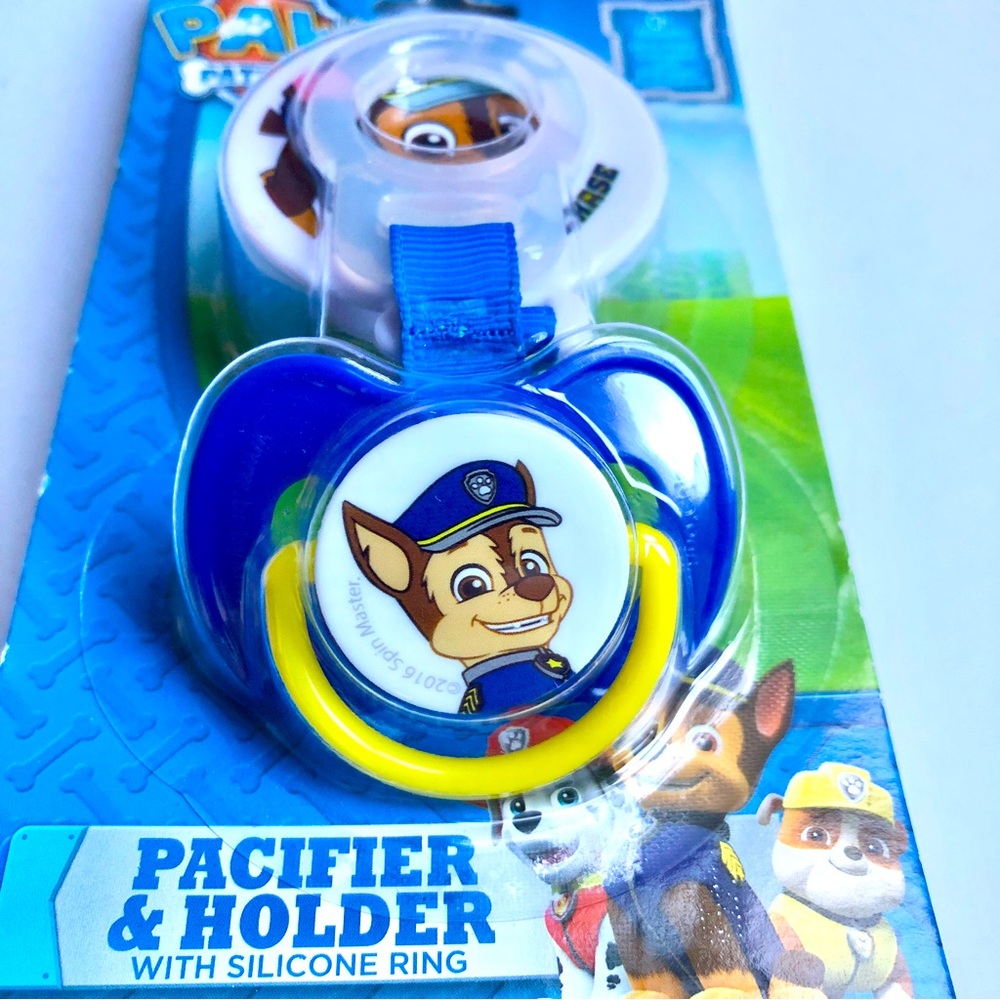 3/$15 NEW PAW PATROL Pacifier & Holder CHASE Nickelodeon Baby 0+months